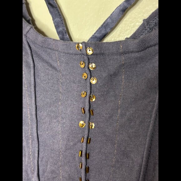 GUESS Sexy Deep Blue Spaghetti Strap Tank Top Cami Sequins Beads size S - Picture 4 of 6